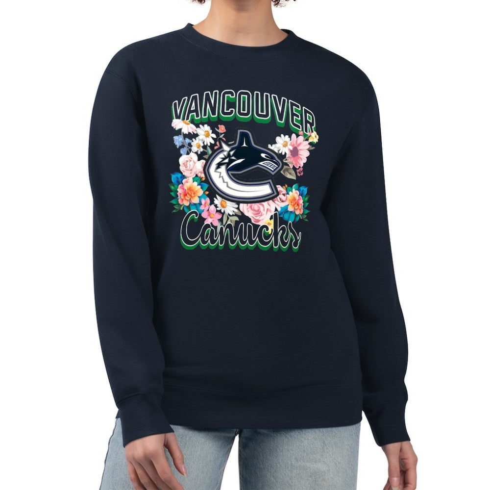 Vancouver Canucks G-III 4Her by Carl Banks Women's Flower Logo Pullover Sweatshirt - Navy | NHL on sale