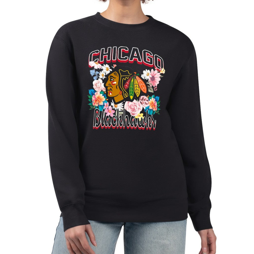 Chicago Blackhawks G-III 4Her by Carl Banks Women's Flower Logo Pullover Sweatshirt - Black | NHL online