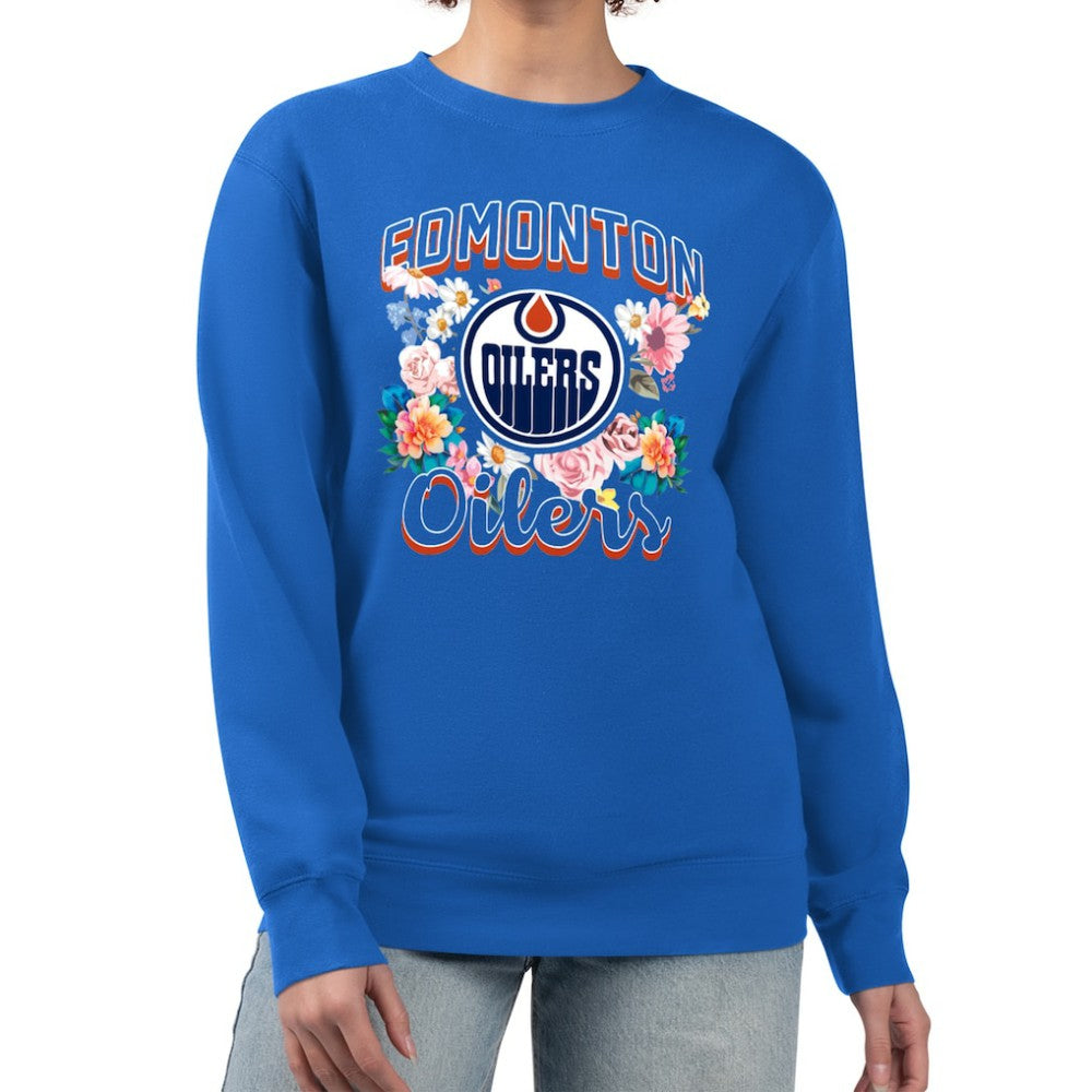 Edmonton Oilers G-III 4Her by Carl Banks Women's Flower Logo Pullover Sweatshirt - Royal | NHL sale
