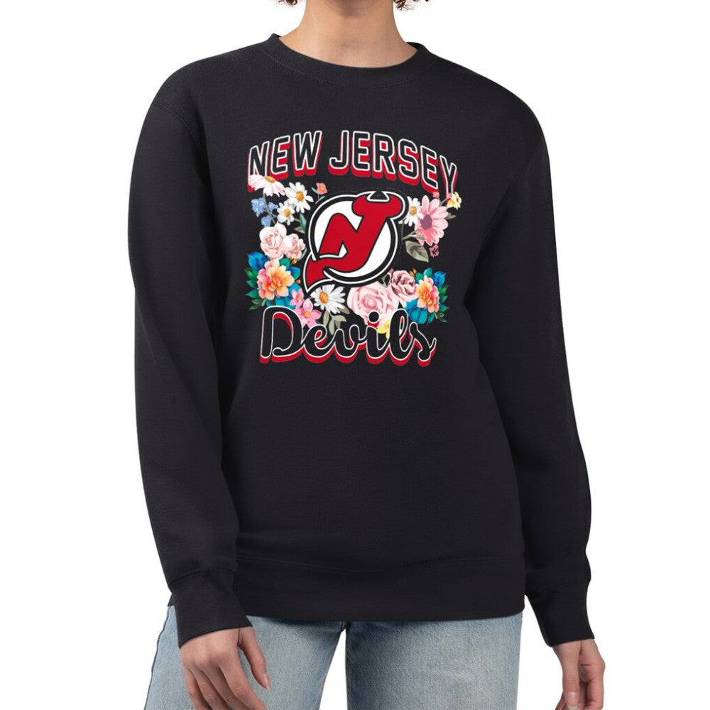 New Jersey Devils G-III 4Her by Carl Banks Women's Flower Logo Pullover Sweatshirt - Black | NHL sale