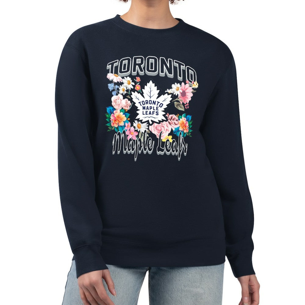 Toronto Maple Leafs G-III 4Her by Carl Banks Women's Flower Logo Pullover Sweatshirt - Navy | NHL on sale