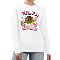 Chicago Blackhawks G-III 4Her by Carl Banks Women's Flower Logo Pullover Sweatshirt - White | NHL Clearance
