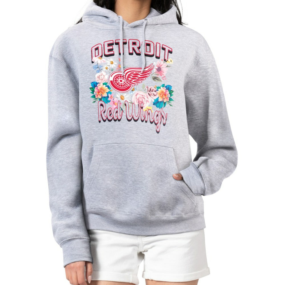 Detroit Red Wings G-III 4Her by Carl Banks Women's Flower Logo Pullover Hoodie - Heather Gray | NHL Lifestyle