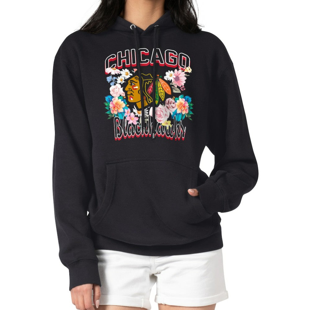 Chicago Blackhawks G-III 4Her by Carl Banks Women's Flower Logo Pullover Hoodie - Black | NHL discount