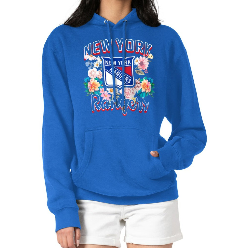 New York Rangers G-III 4Her by Carl Banks Women's Flower Logo Pullover Hoodie - Blue | NHL Lifestyle