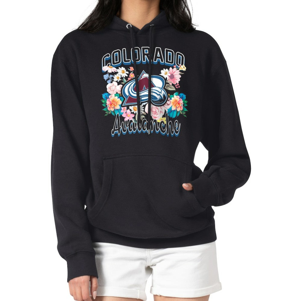 Colorado Avalanche G-III 4Her by Carl Banks Women's Flower Logo Pullover Hoodie - Black | NHL Lifestyle