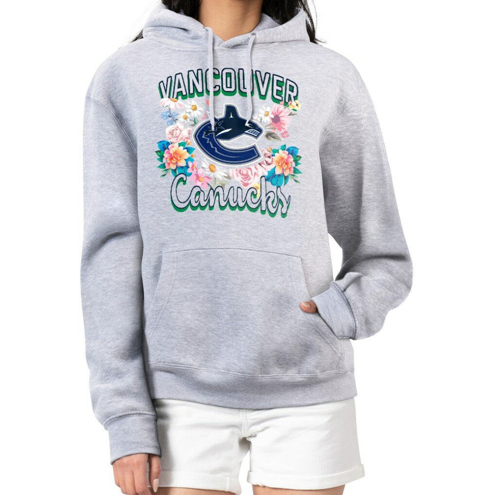Vancouver Canucks G-III 4Her by Carl Banks Women's Flower Logo Pullover Hoodie - Heather Gray | NHL Clearance