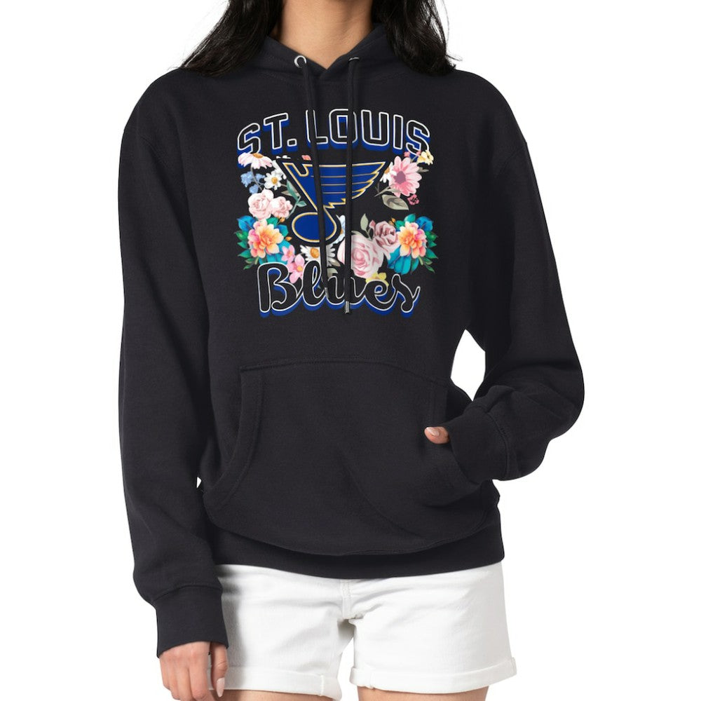 St. Louis Blues G-III 4Her by Carl Banks Women's Flower Logo Pullover Hoodie - Black | NHL Lifestyle