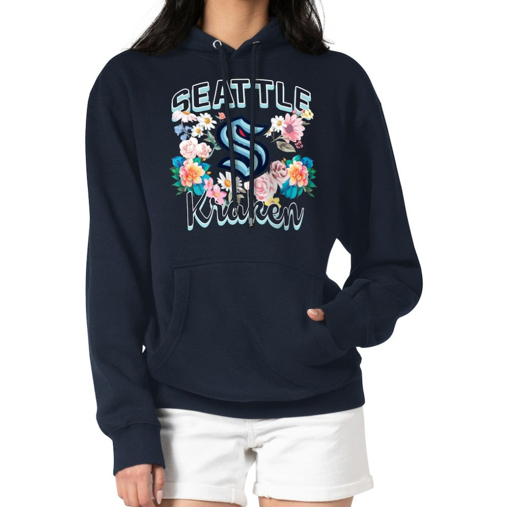 Seattle Kraken G-III 4Her by Carl Banks Women's Flower Logo Pullover Hoodie - Deep Sea Blue | NHL Clearance