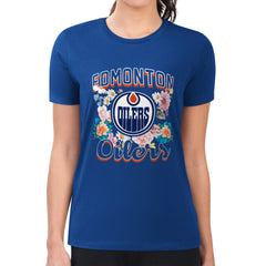 Edmonton Oilers G-III 4Her by Carl Banks Women's Super-Slim Fit Lightweight Flower Logo T-Shirt - Royal | NHL discount