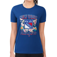 New York Rangers G-III 4Her by Carl Banks Women's Super-Slim Fit Lightweight Flower Logo T-Shirt - Blue | NHL near me