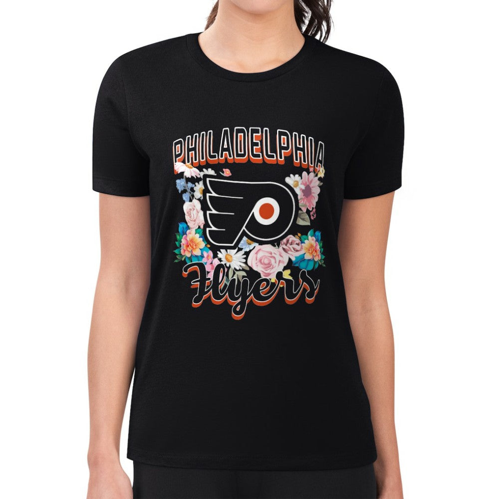 Philadelphia Flyers G-III 4Her by Carl Banks Women's Super-Slim Fit Lightweight Flower Logo T-Shirt - Black | NHL near me