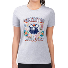 Edmonton Oilers G-III 4Her by Carl Banks Women's Super-Slim Fit Lightweight Flower Logo T-Shirt - Heather Gray | NHL on sale