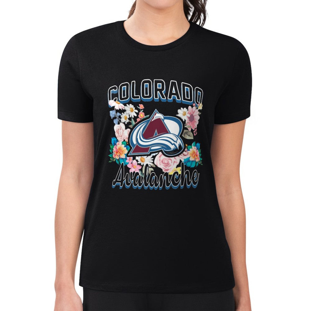 Colorado Avalanche G-III 4Her by Carl Banks Women's Super-Slim Fit Lightweight Flower Logo T-Shirt - Black | NHL Clearance