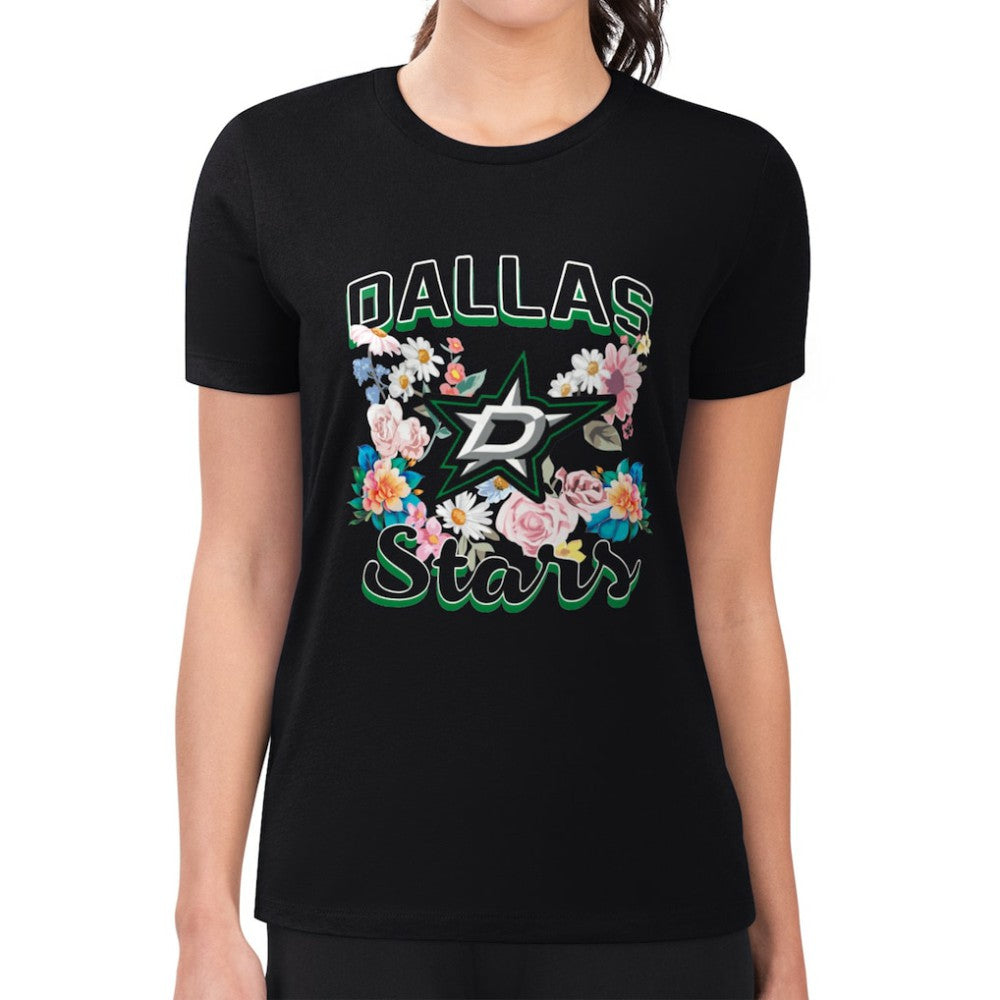 Dallas Stars G-III 4Her by Carl Banks Women's Super-Slim Fit Lightweight Flower Logo T-Shirt - Black | NHL near me