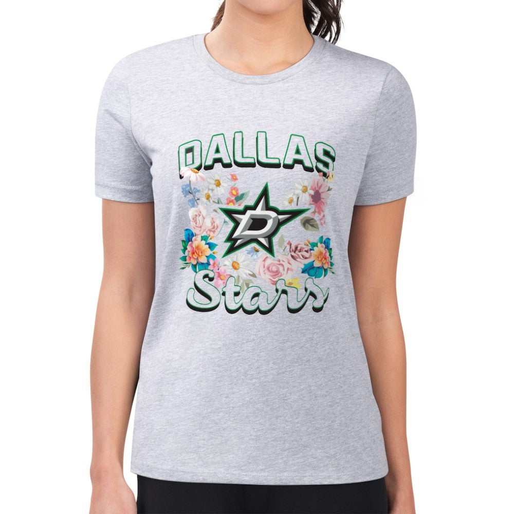 Dallas Stars G-III 4Her by Carl Banks Women's Super-Slim Fit Lightweight Flower Logo T-Shirt - Heather Gray | NHL online