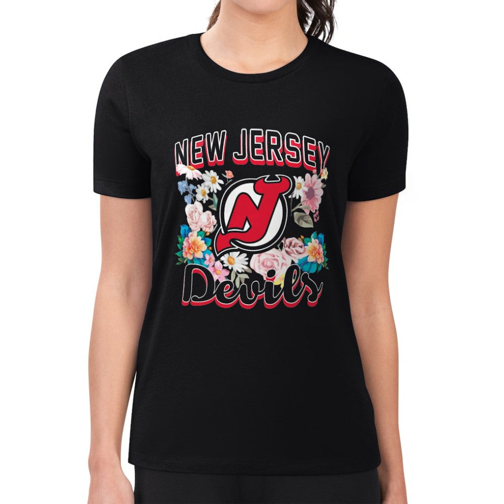 New Jersey Devils G-III 4Her by Carl Banks Women's Super-Slim Fit Lightweight Flower Logo T-Shirt - Black | NHL on sale
