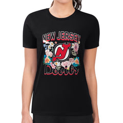 New Jersey Devils G-III 4Her by Carl Banks Women's Super-Slim Fit Lightweight Flower Logo T-Shirt - Black | NHL on sale