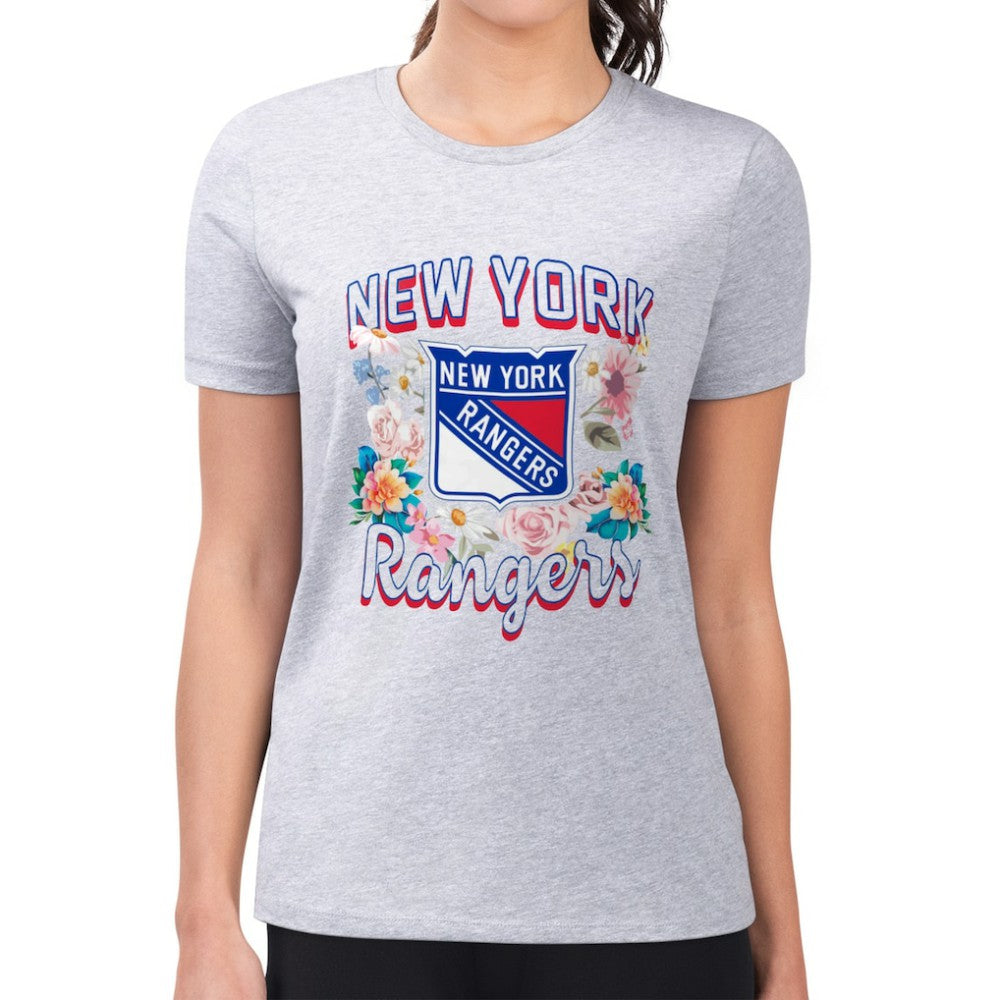 New York Rangers G-III 4Her by Carl Banks Women's Super-Slim Fit Lightweight Flower Logo T-Shirt - Heather Gray | NHL Clearance