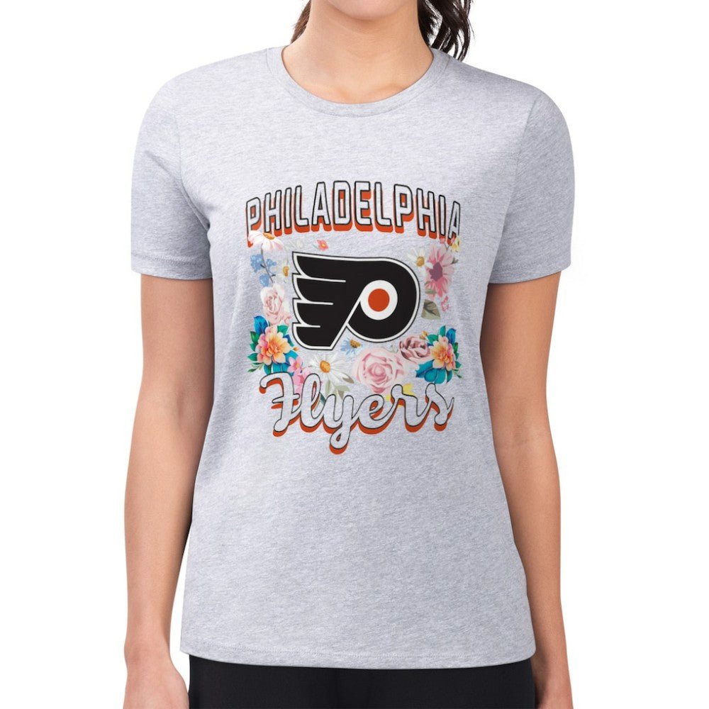 Philadelphia Flyers G-III 4Her by Carl Banks Women's Super-Slim Fit Lightweight Flower Logo T-Shirt - Heather Gray | NHL Clearance