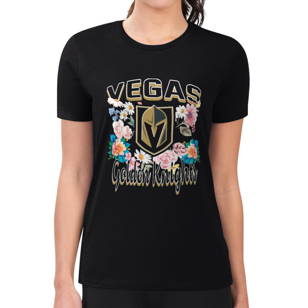Vegas Golden Knights G-III 4Her by Carl Banks Women's Super-Slim Fit Lightweight Flower Logo T-Shirt - Black | NHL online
