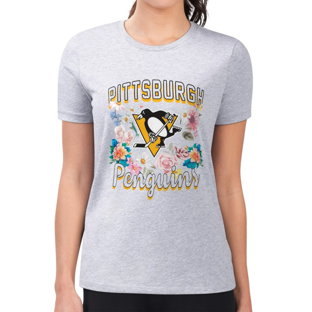 Pittsburgh Penguins G-III 4Her by Carl Banks Women's Super-Slim Fit Lightweight Flower Logo T-Shirt - Heather Gray | NHL discount
