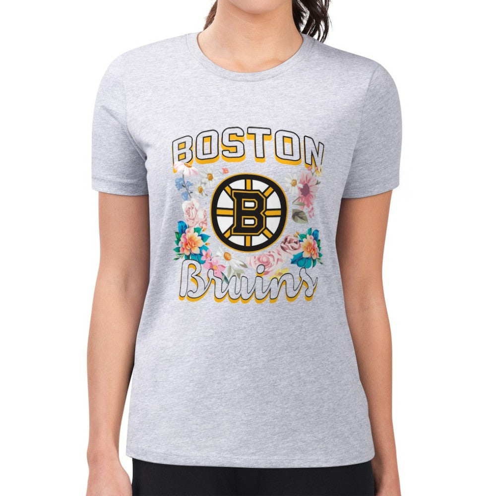 Boston Bruins G-III 4Her by Carl Banks Women's Super-Slim Fit Lightweight Flower Logo T-Shirt - Heather Gray | NHL online