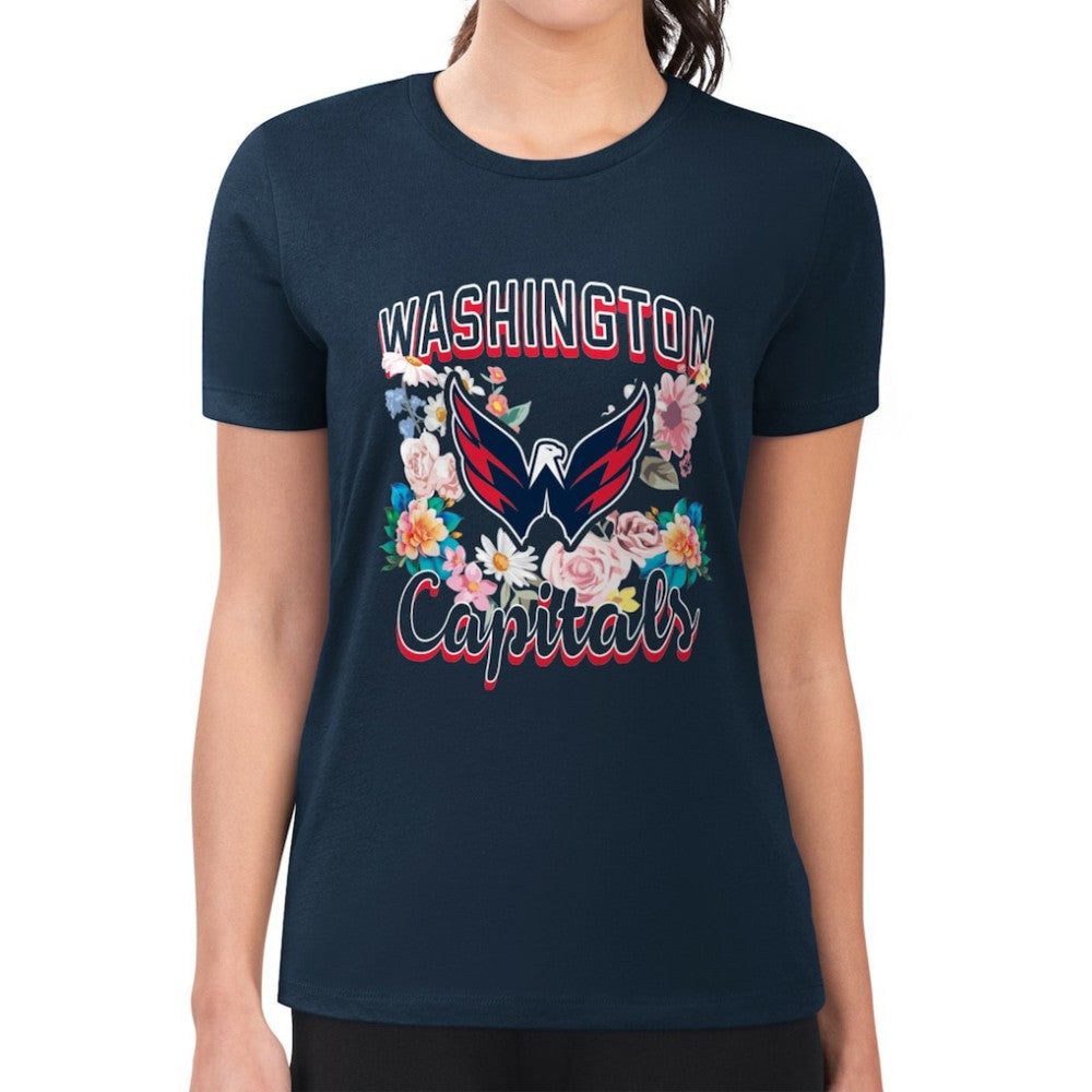 Washington Capitals G-III 4Her by Carl Banks Women's Super-Slim Fit Lightweight Flower Logo T-Shirt - Navy | NHL Lifestyle