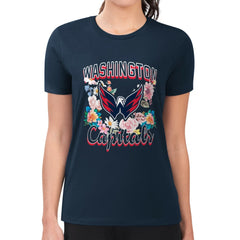 Washington Capitals G-III 4Her by Carl Banks Women's Super-Slim Fit Lightweight Flower Logo T-Shirt - Navy | NHL Lifestyle