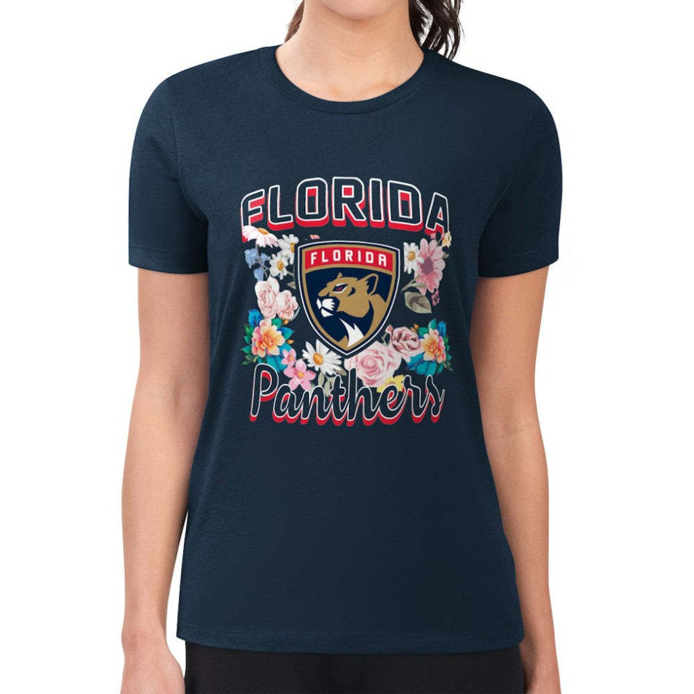 Florida Panthers G-III 4Her by Carl Banks Women's Super-Slim Fit Lightweight Flower Logo T-Shirt - Navy | NHL Lifestyle