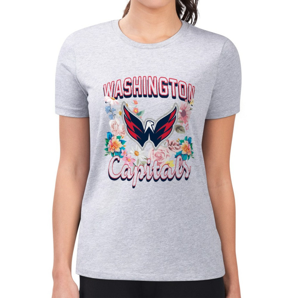 Washington Capitals G-III 4Her by Carl Banks Women's Super-Slim Fit Lightweight Flower Logo T-Shirt - Heather Gray | NHL near me