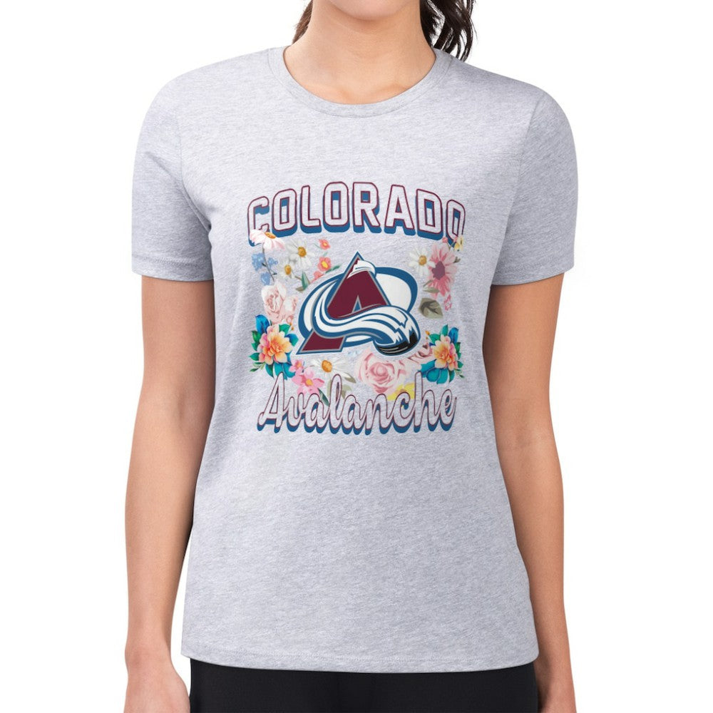 Colorado Avalanche G-III 4Her by Carl Banks Women's Super-Slim Fit Lightweight Flower Logo T-Shirt - Heather Gray | NHL online
