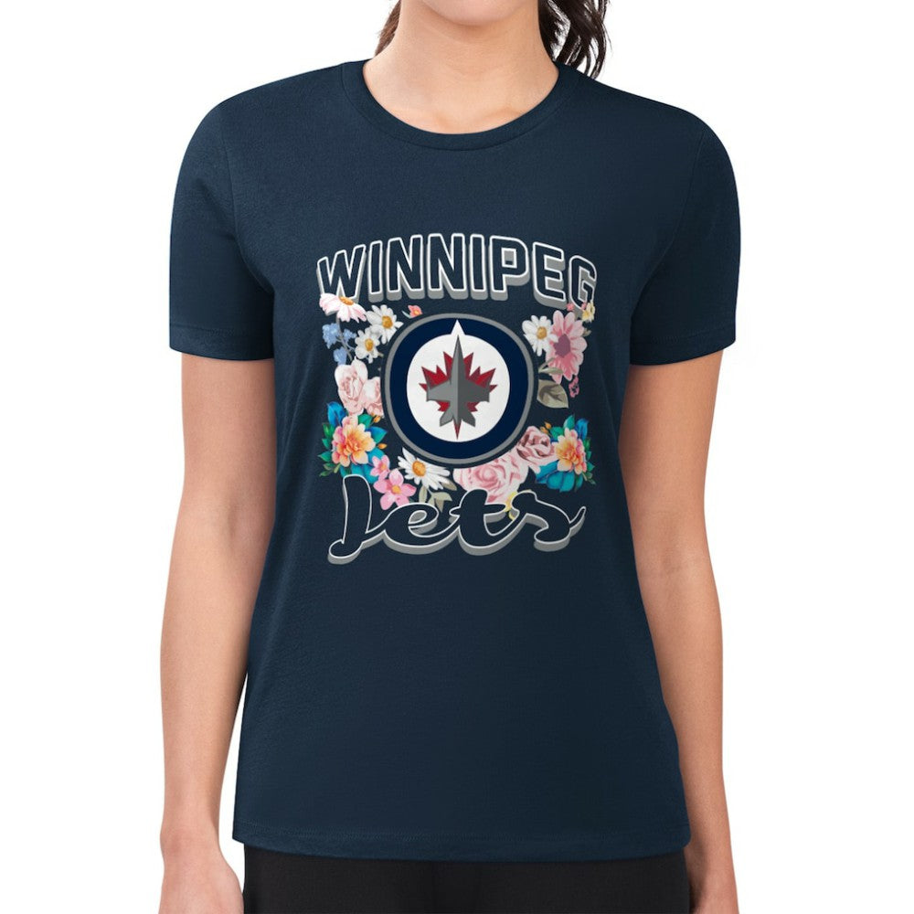 Winnipeg Jets G-III 4Her by Carl Banks Women's Super-Slim Fit Lightweight Flower Logo T-Shirt - Navy | NHL sale