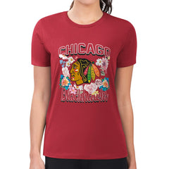 Chicago Blackhawks G-III 4Her by Carl Banks Women's Super-Slim Fit Lightweight Flower Logo T-Shirt - Red | NHL Clearance