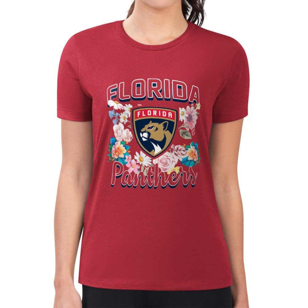 Florida Panthers G-III 4Her by Carl Banks Women's Super-Slim Fit Lightweight Flower Logo T-Shirt - Red | NHL Lifestyle