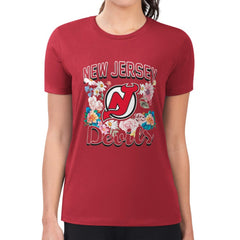 New Jersey Devils G-III 4Her by Carl Banks Women's Super-Slim Fit Lightweight Flower Logo T-Shirt - Red | NHL on sale