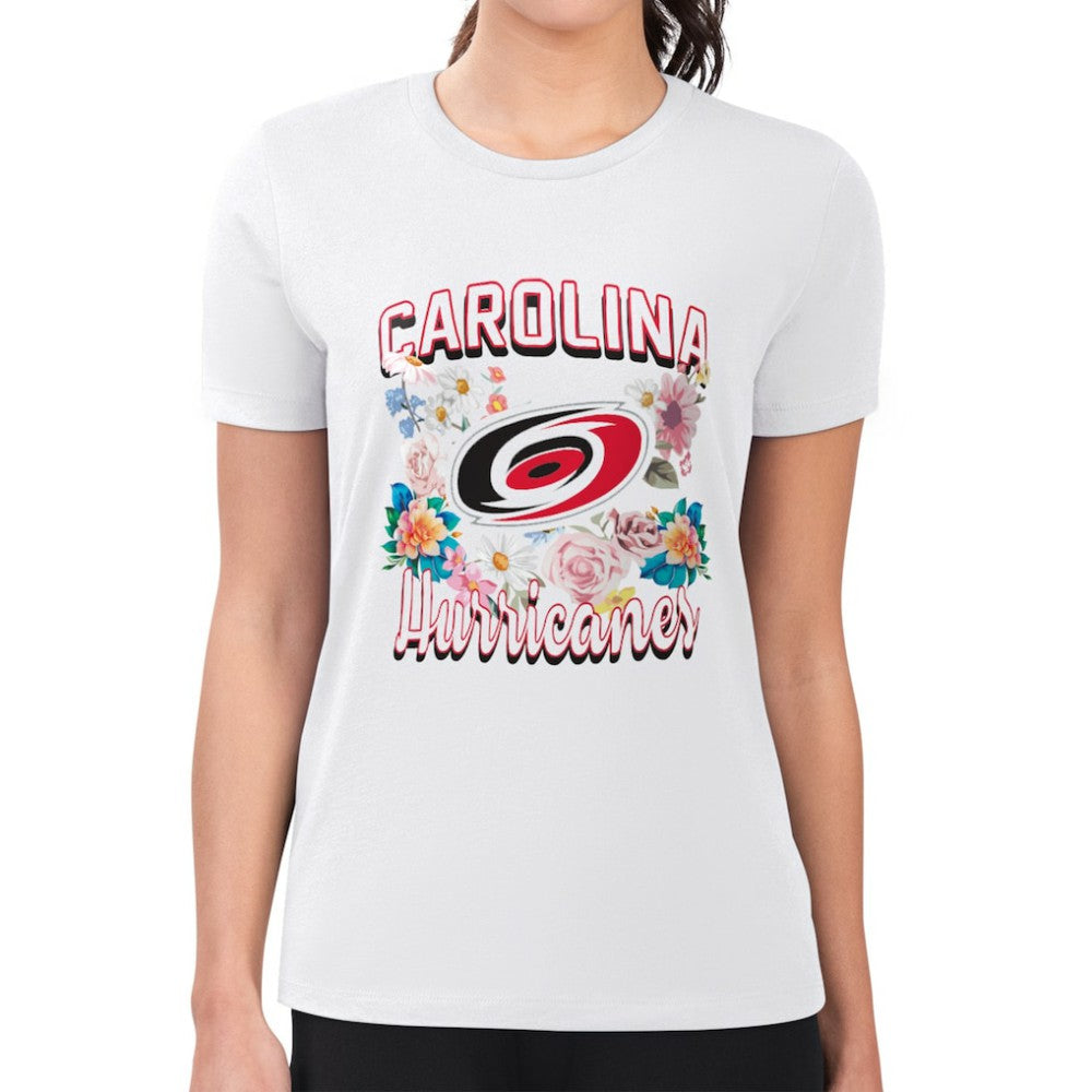 Carolina Hurricanes G-III 4Her by Carl Banks Women's Super-Slim Fit Lightweight Flower Logo T-Shirt - White | NHL Lifestyle