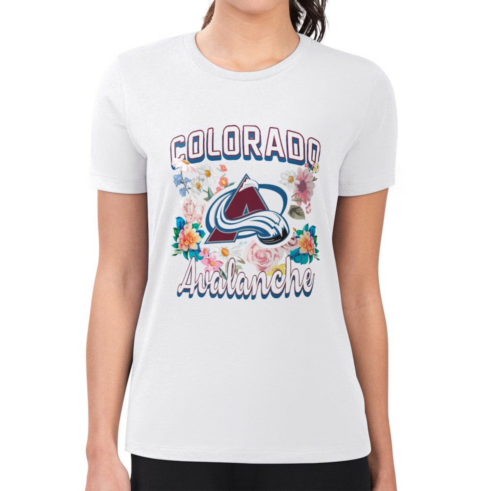 Colorado Avalanche G-III 4Her by Carl Banks Women's Super-Slim Fit Lightweight Flower Logo T-Shirt - White | NHL discount