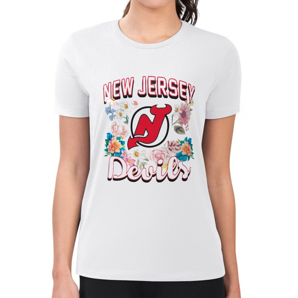 New Jersey Devils G-III 4Her by Carl Banks Women's Super-Slim Fit Lightweight Flower Logo T-Shirt - White | NHL near me
