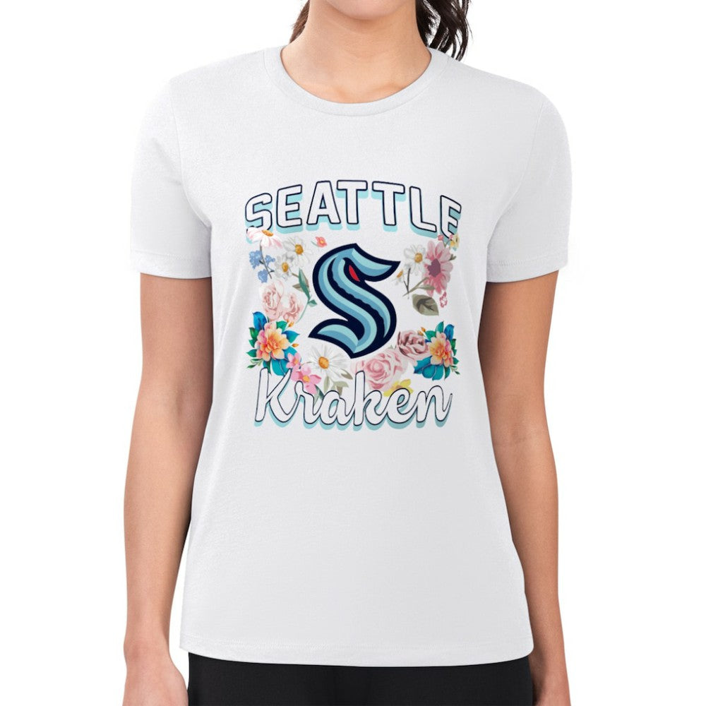 Seattle Kraken G-III 4Her by Carl Banks Women's Super-Slim Fit Lightweight Flower Logo T-Shirt - White | NHL Clearance