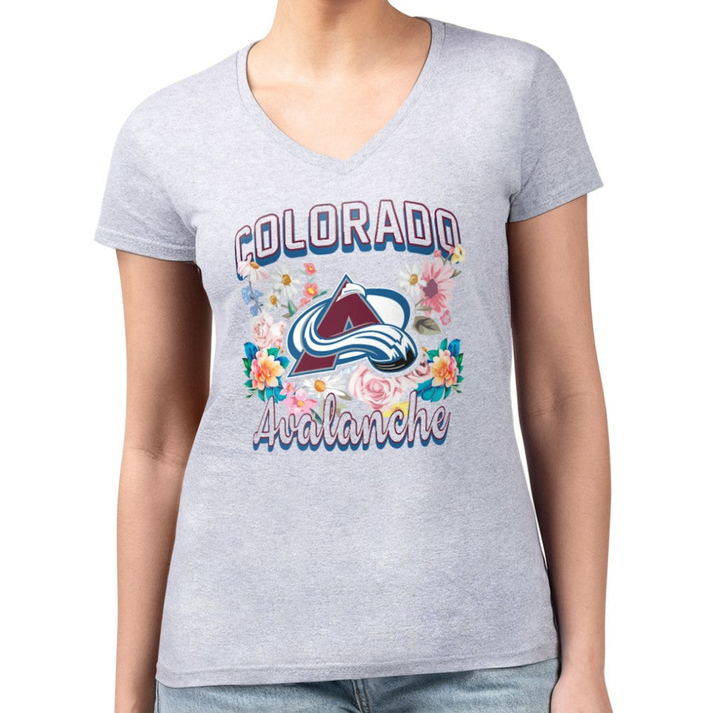 Colorado Avalanche G-III 4Her by Carl Banks Women's Super-Slim Fit Lightweight Flower Logo V-Neck T-Shirt - Heather Gray | NHL online