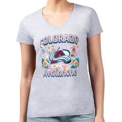 Colorado Avalanche G-III 4Her by Carl Banks Women's Super-Slim Fit Lightweight Flower Logo V-Neck T-Shirt - Heather Gray | NHL online