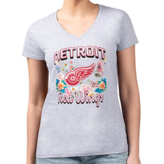 Detroit Red Wings G-III 4Her by Carl Banks Women's Super-Slim Fit Lightweight Flower Logo V-Neck T-Shirt - Heather Gray | NHL sale