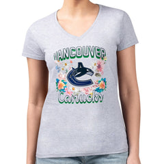 Vancouver Canucks G-III 4Her by Carl Banks Women's Super-Slim Fit Lightweight Flower Logo V-Neck T-Shirt - Heather Gray | NHL near me