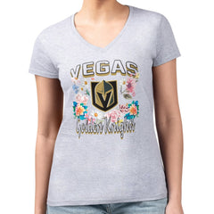 Vegas Golden Knights G-III 4Her by Carl Banks Women's Super-Slim Fit Lightweight Flower Logo V-Neck T-Shirt - Heather Gray | NHL discount