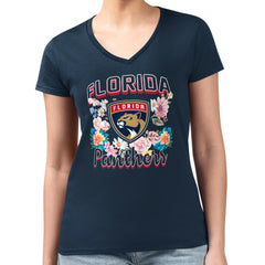 Florida Panthers G-III 4Her by Carl Banks Women's Super-Slim Fit Lightweight Flower Logo V-Neck T-Shirt - Navy | NHL discount