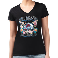 Colorado Avalanche G-III 4Her by Carl Banks Women's Super-Slim Fit Lightweight Flower Logo V-Neck T-Shirt - Black | NHL online