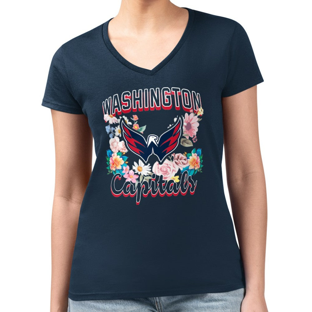 Washington Capitals G-III 4Her by Carl Banks Women's Super-Slim Fit Lightweight Flower Logo V-Neck T-Shirt - Navy | NHL discount