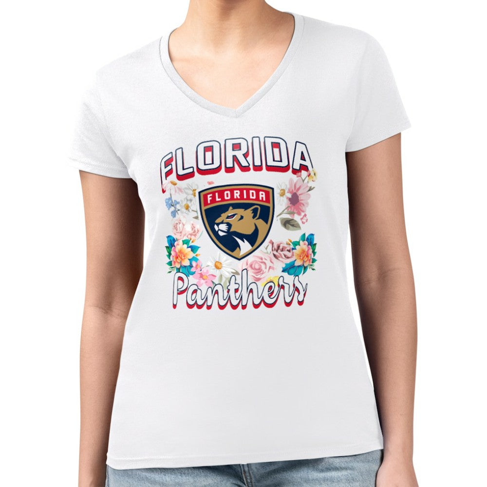 Florida Panthers G-III 4Her by Carl Banks Women's Super-Slim Fit Lightweight Flower Logo V-Neck T-Shirt - White | NHL discount