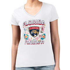 Florida Panthers G-III 4Her by Carl Banks Women's Super-Slim Fit Lightweight Flower Logo V-Neck T-Shirt - White | NHL discount